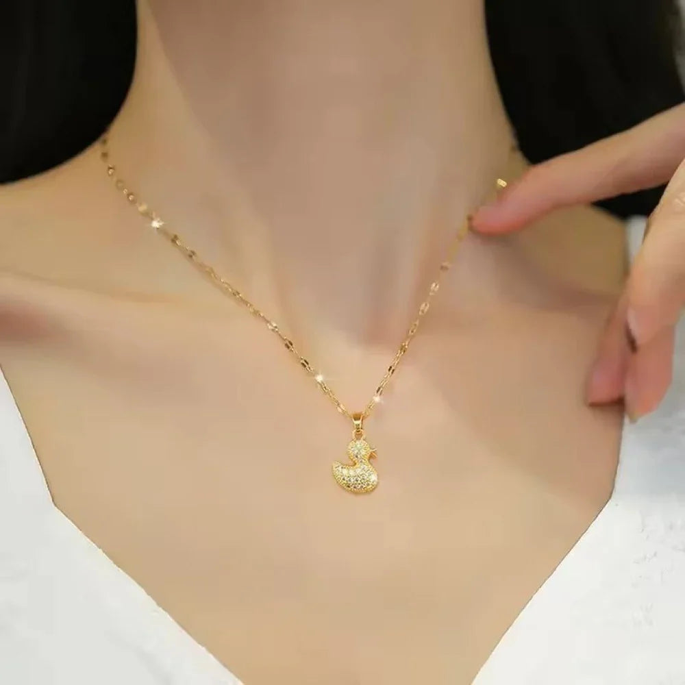 Gold Duck Crown Pendant Necklace – Sparkling Stones