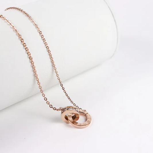 Roman Double Ring Steel Necklace Does Not Fade
