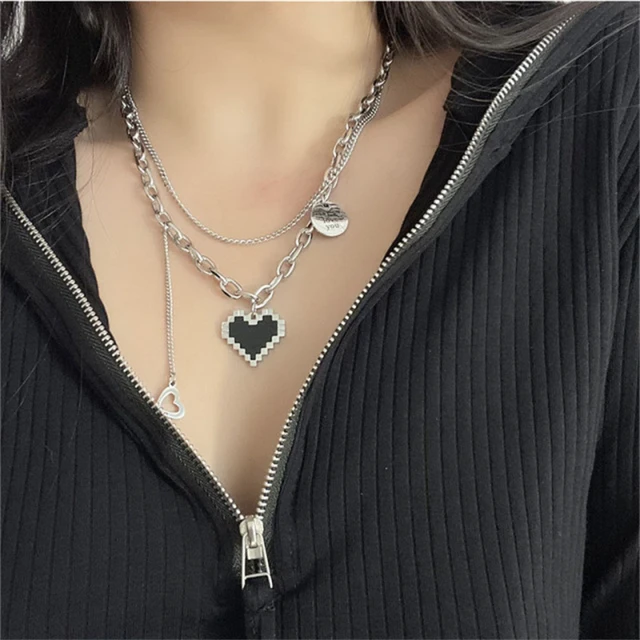 Black Heart Pendant Necklace (Korean Style)