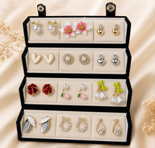 Gehna Jewels Korean Inspired 12 Piece Elegant Earring Collection
