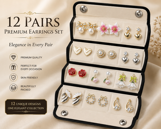 Gehna Jewels Korean Inspired 12 Piece Elegant Earring Collection