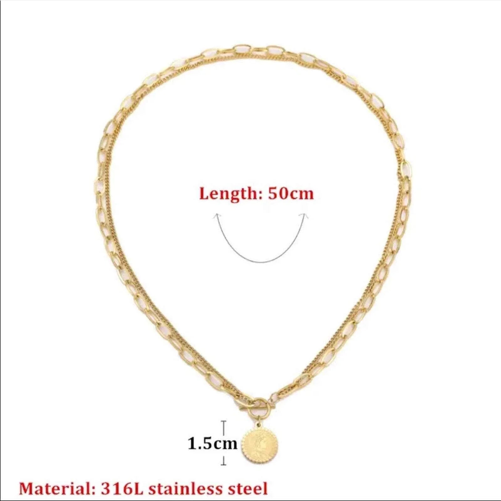 Queen's Coin Gold Pendant – Double Link Chain