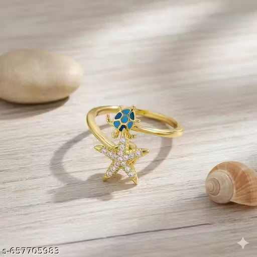Ocean Theme Gold Plated Sea Turtle Ring