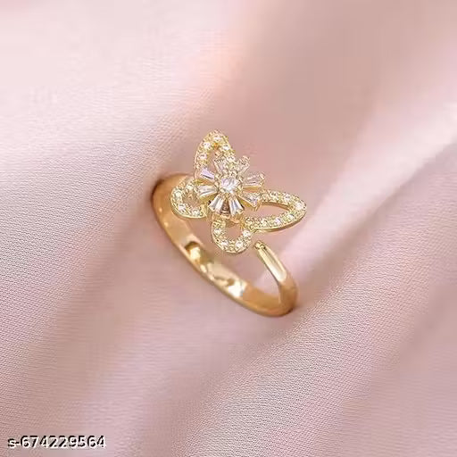 Gold‑Plated Cubic Zirconia Studded Adjustable Ring
